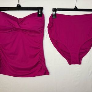Anne Cole Berry twist front shirred bandeukini convertible swim top & Bottom NWT